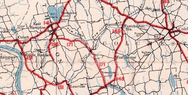 East Hampton area, 1932 official state highway map.